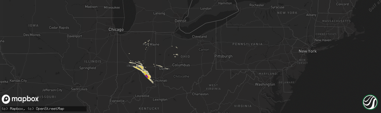 Hail map in Ohio on August 25, 2018