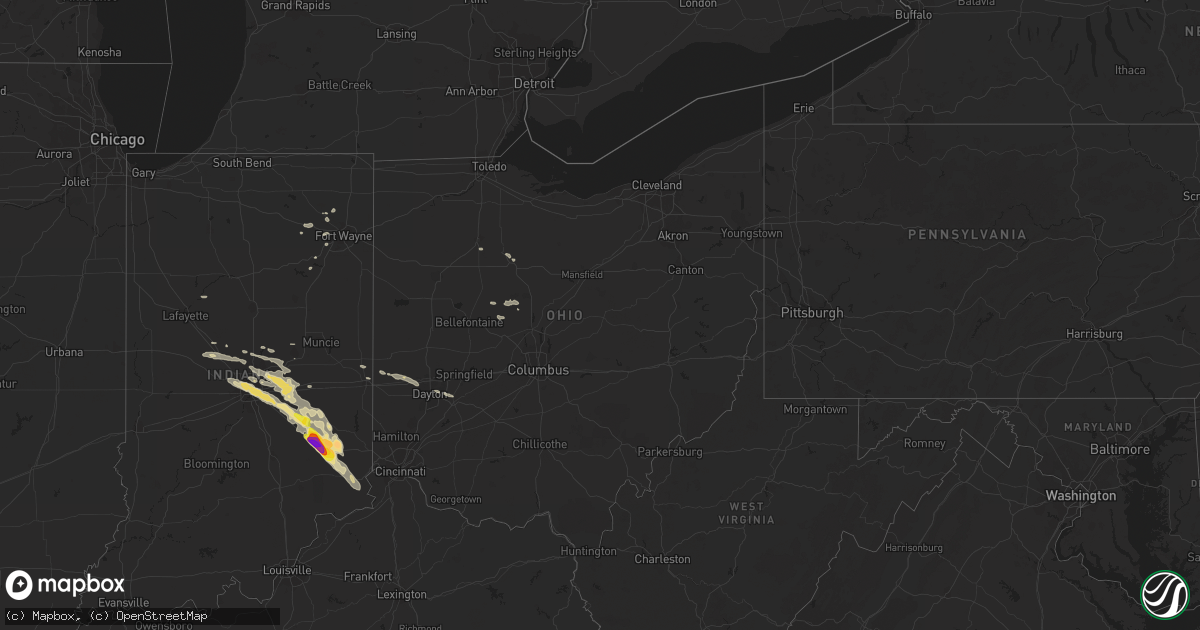 Hail map in Ohio on August 25, 2018