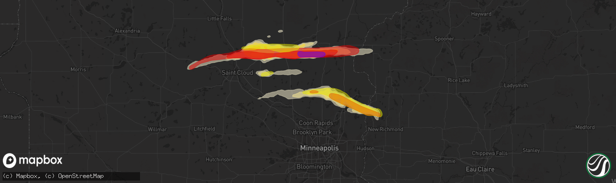 Hail map in Saint Francis, MN on August 25, 2018