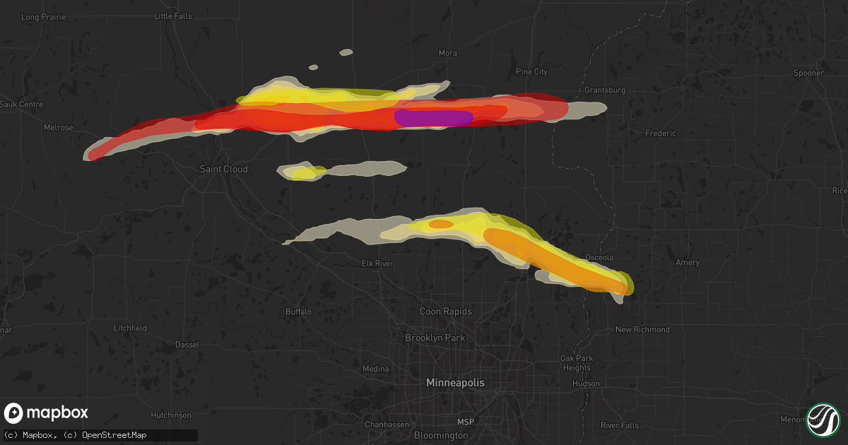 Hail map in Saint Francis, MN on August 25, 2018