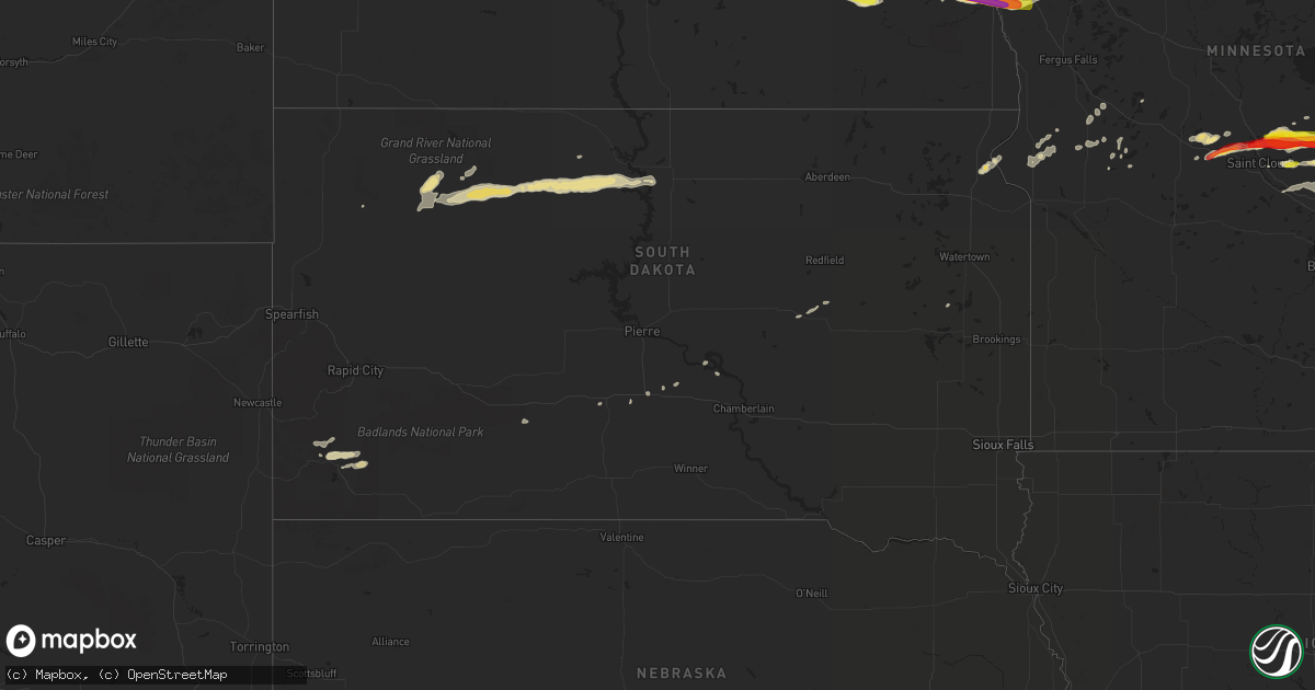 Hail map in South Dakota on August 25, 2018