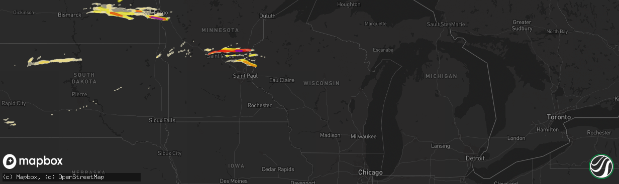 Hail map in Wisconsin on August 25, 2018