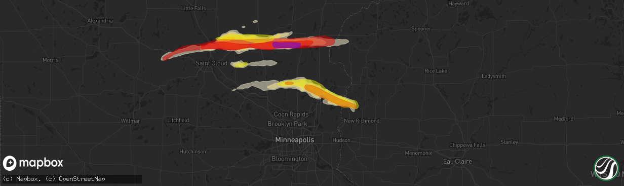 Hail map in Wyoming, MN on August 25, 2018