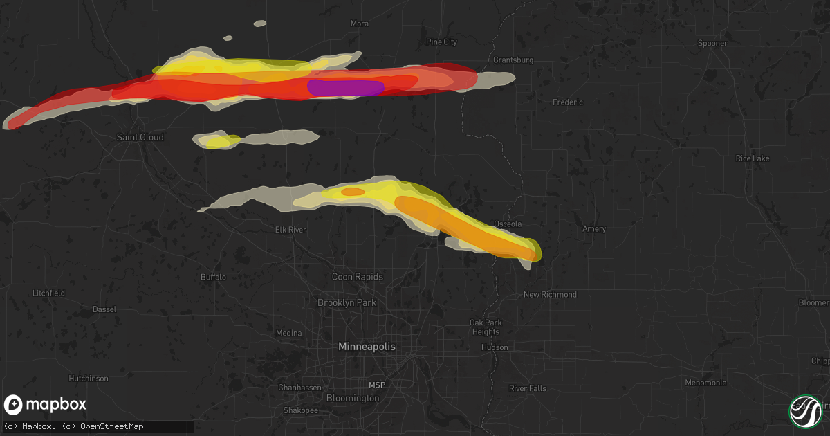 Hail map in Wyoming, MN on August 25, 2018