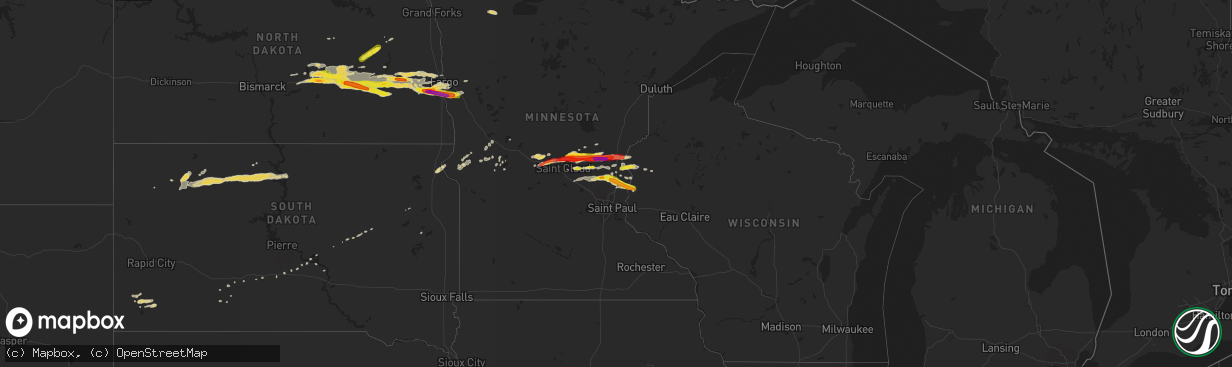 Hail map on August 25, 2018