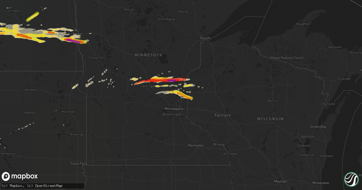 Hail map on August 25, 2018