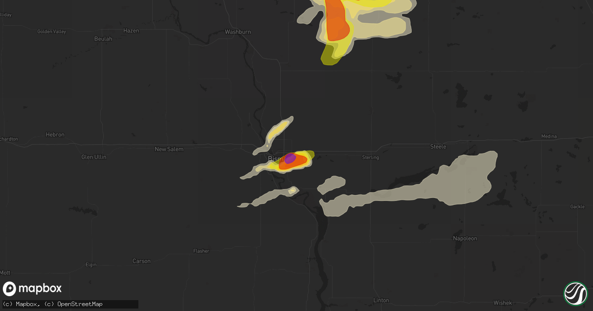 Hail map in Bismarck, ND on August 25, 2019