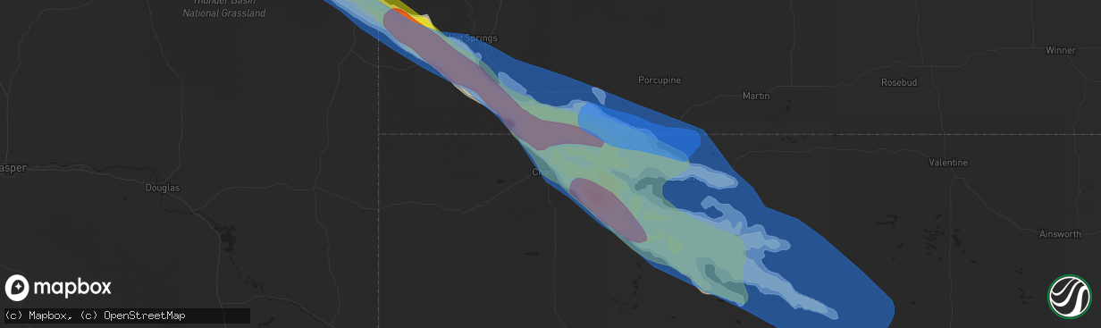 Hail map in Chadron, NE on August 25, 2019