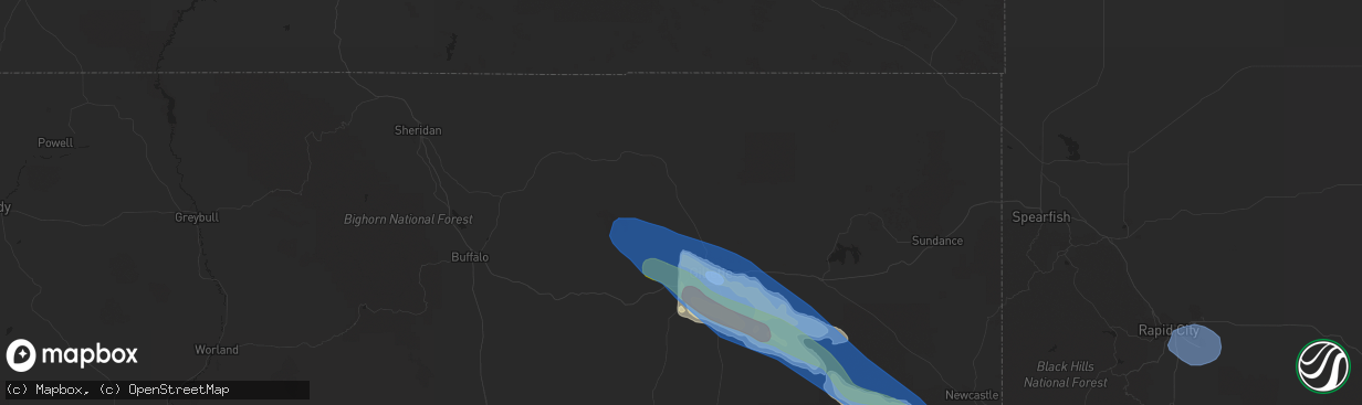 Hail map in Gillette, WY on August 25, 2019