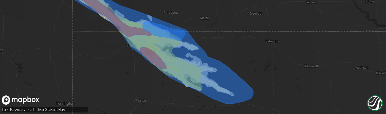 Hail map in Gordon, NE on August 25, 2019