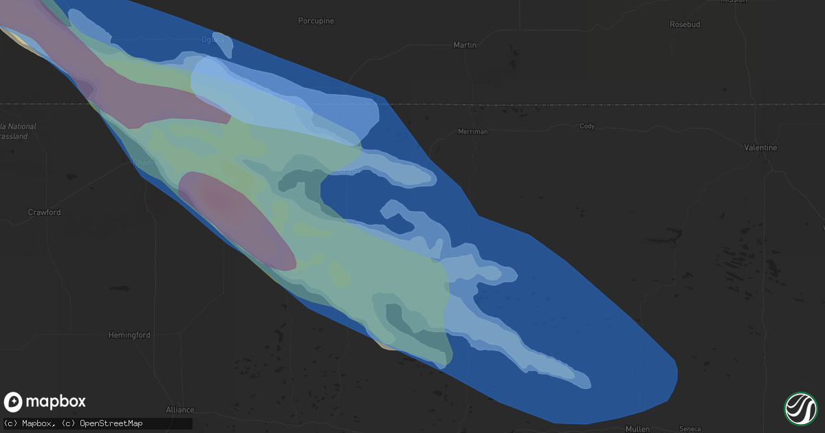 Hail map in Gordon, NE on August 25, 2019