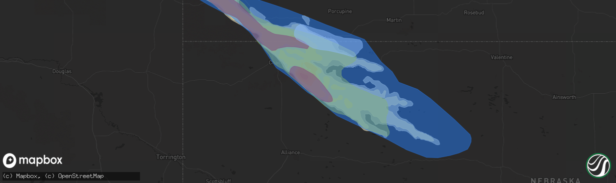 Hail map in Hay Springs, NE on August 25, 2019