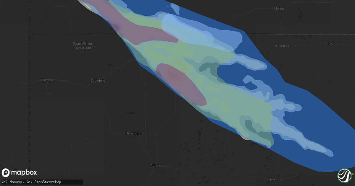 Hail map in Hay Springs, NE on August 25, 2019