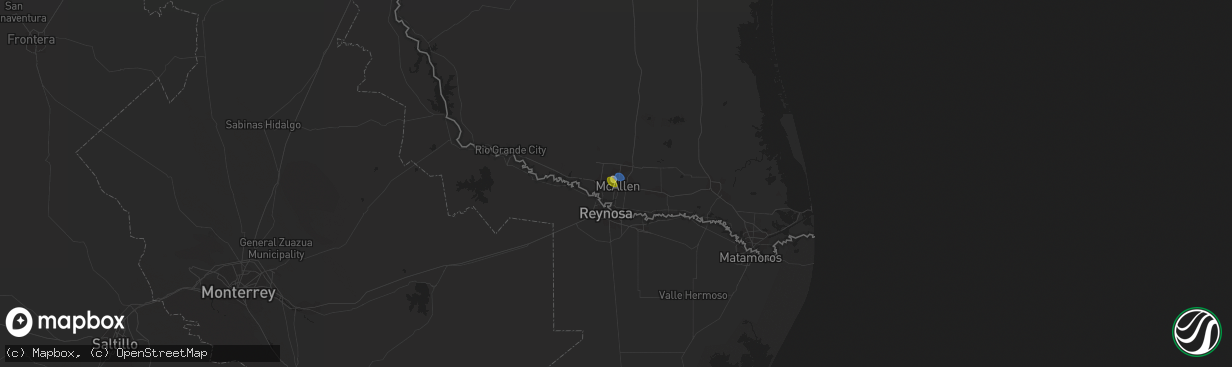 Hail map in Mcallen, TX on August 25, 2019