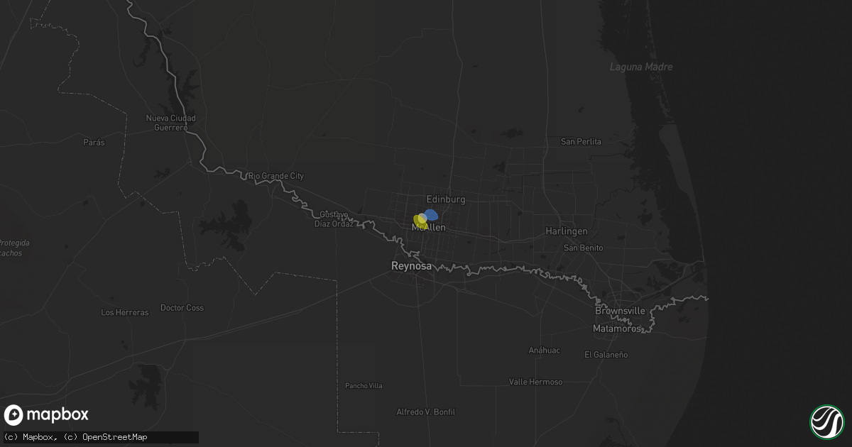 Hail map in Mcallen, TX on August 25, 2019