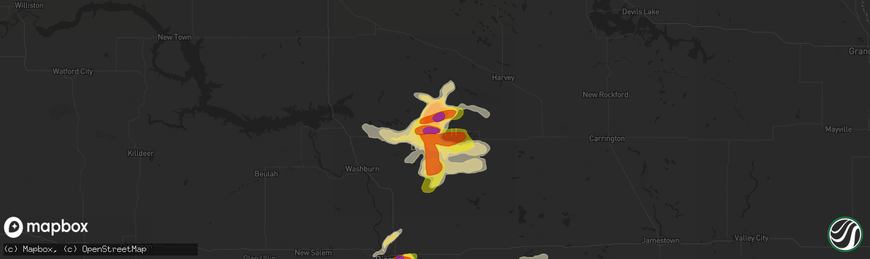 Hail map in Mcclusky, ND on August 25, 2019