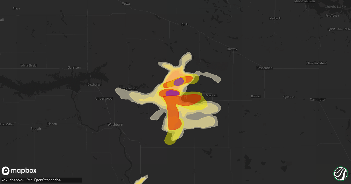 Hail map in Mcclusky, ND on August 25, 2019