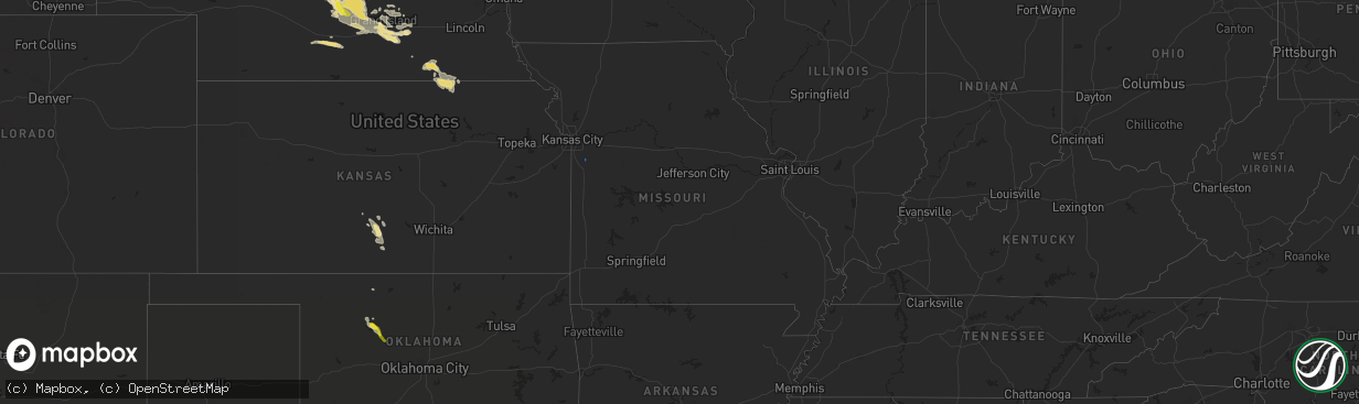 Hail map in Missouri on August 25, 2019