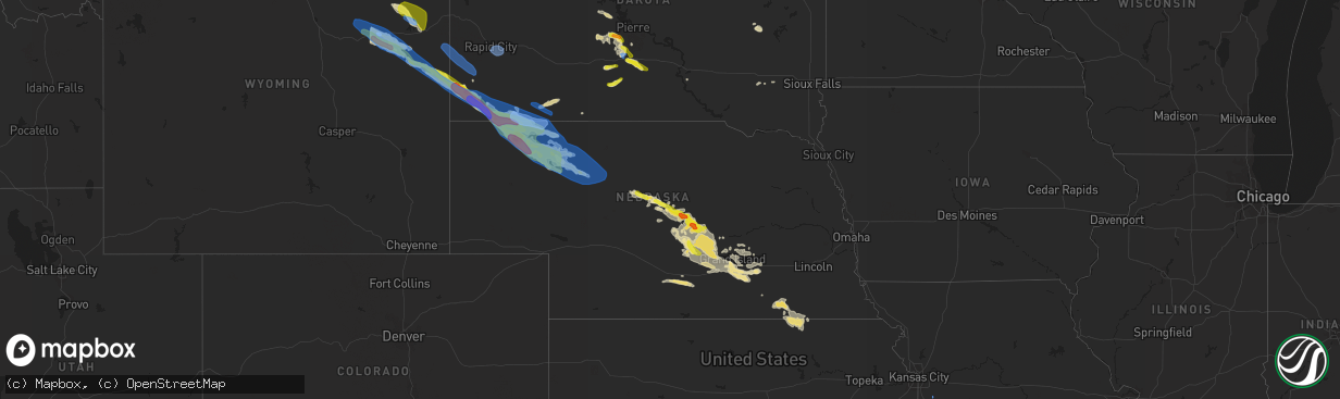 Hail map in Nebraska on August 25, 2019