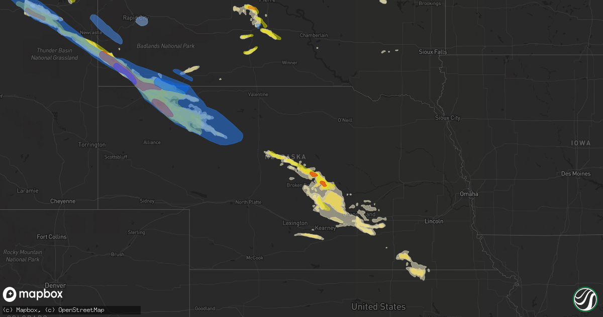 Hail map in Nebraska on August 25, 2019