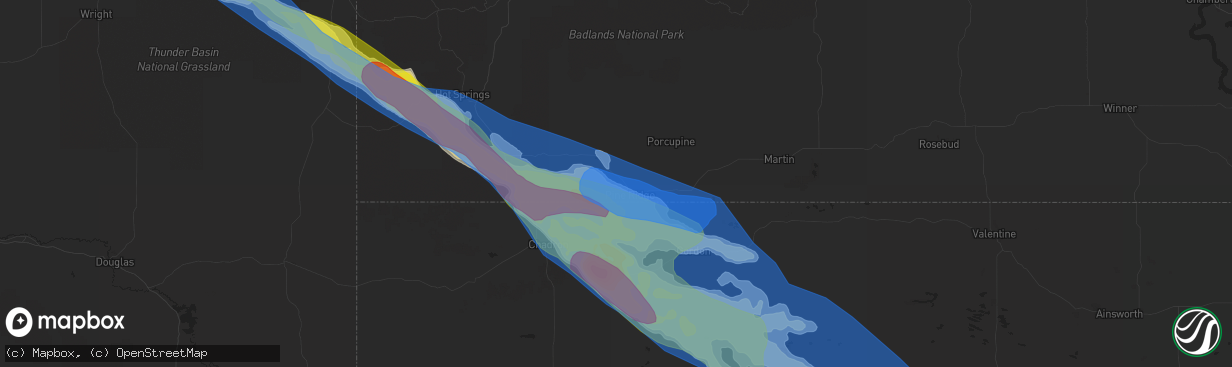 Hail map in Pine Ridge, SD on August 25, 2019