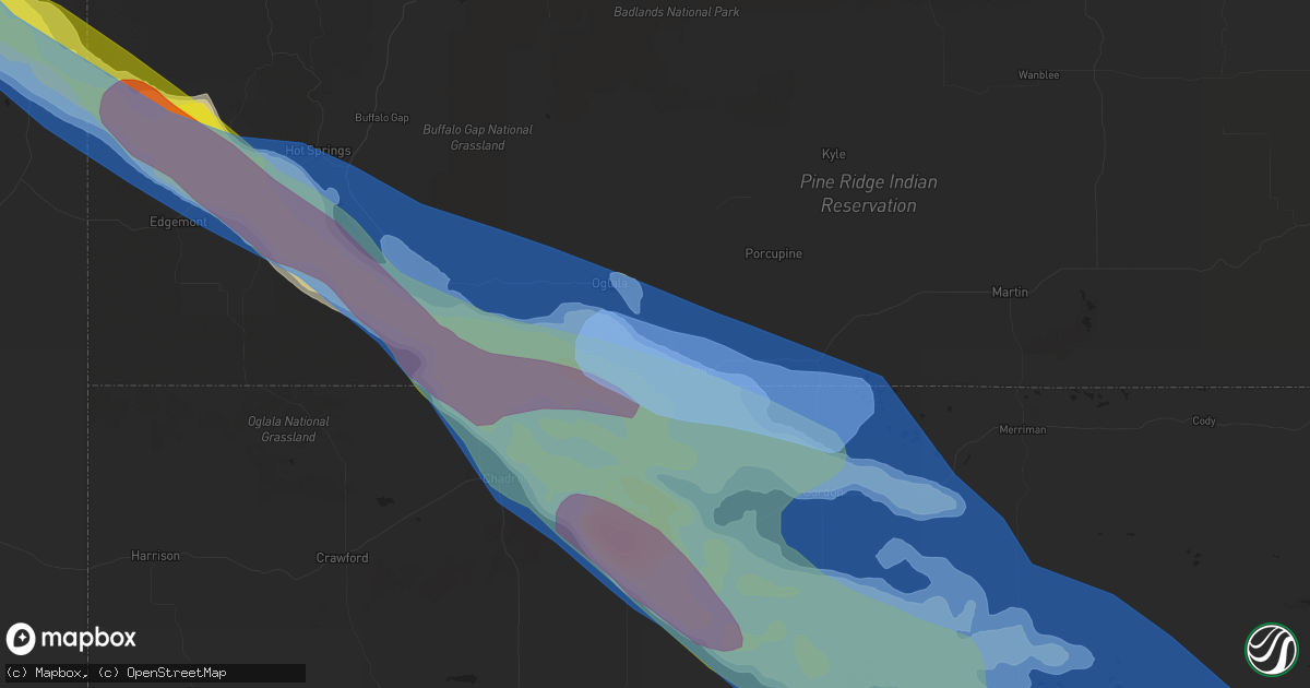 Hail map in Pine Ridge, SD on August 25, 2019