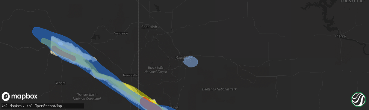 Hail map in Rapid City, SD on August 25, 2019