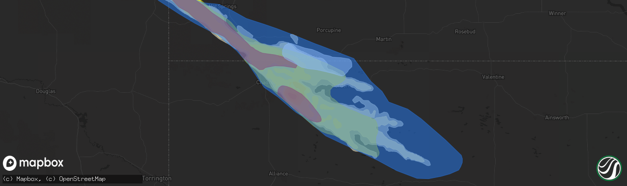 Hail map in Rushville, NE on August 25, 2019