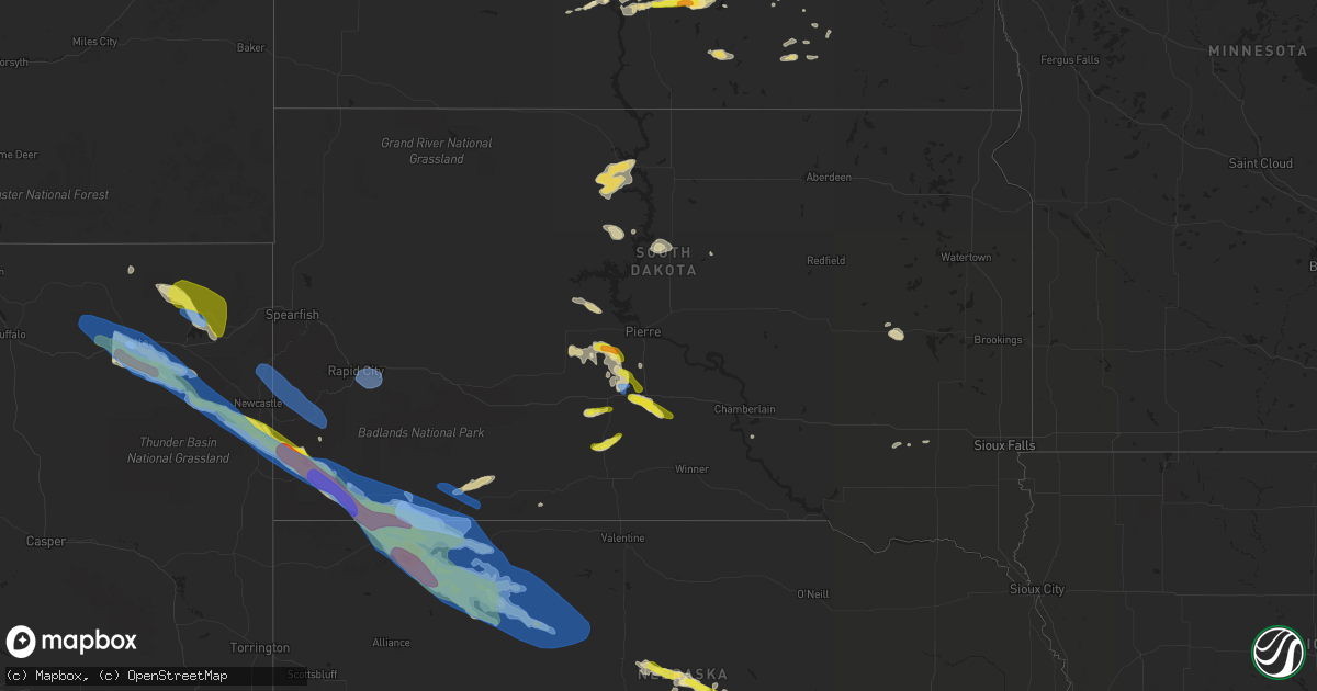 Hail map in South Dakota on August 25, 2019