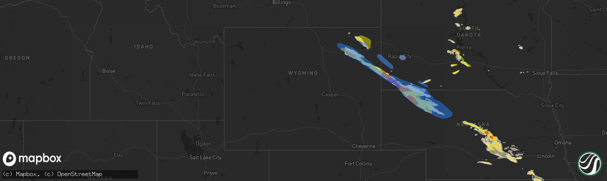 Hail map in Wyoming on August 25, 2019