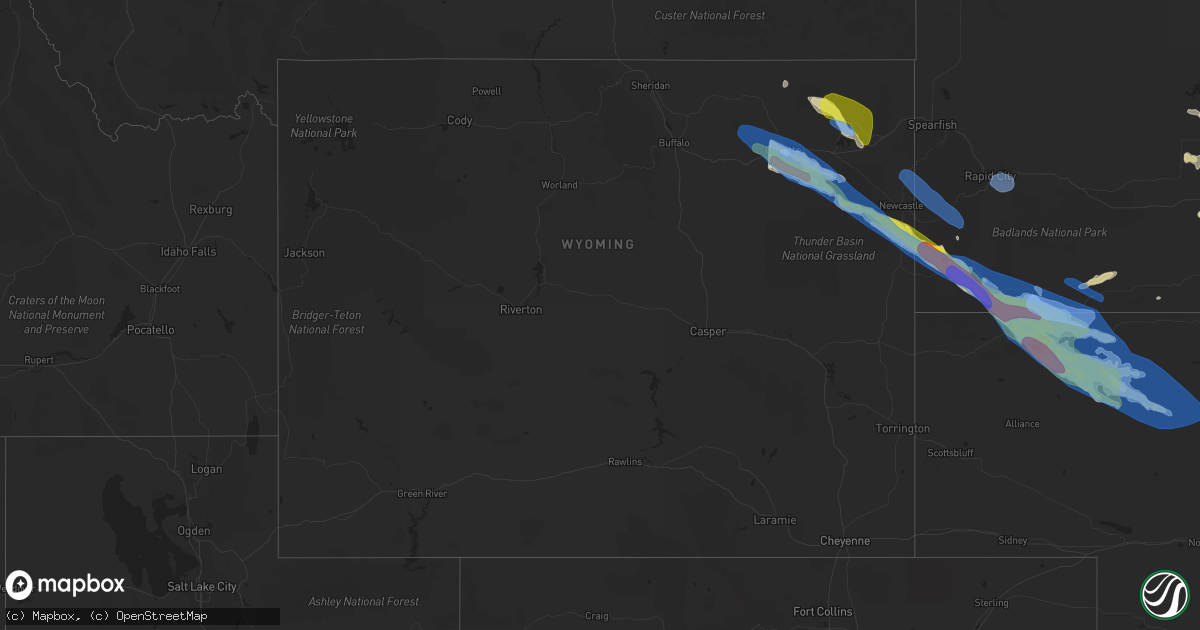 Hail map in Wyoming on August 25, 2019