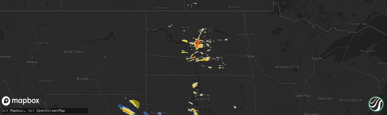 Hail map on August 25, 2019