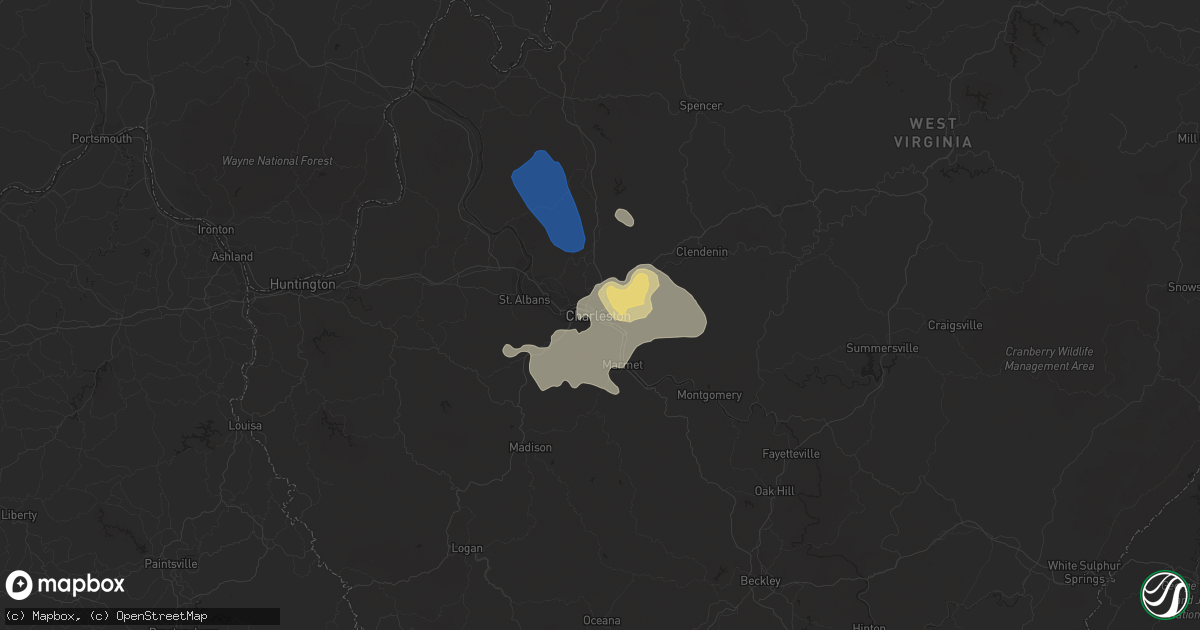 Hail map in Charleston, WV on August 25, 2020