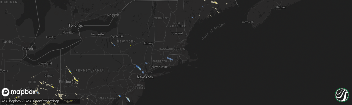 Hail map in Connecticut on August 25, 2020