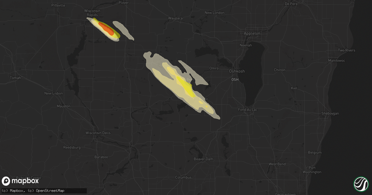 Hail map in Green Lake, WI on August 25, 2020
