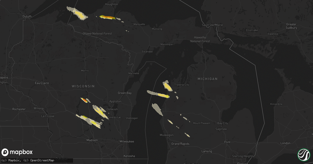 Hail map in Michigan on August 25, 2020