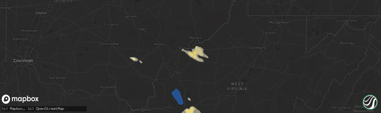 Hail map in Mineral Wells, WV on August 25, 2020