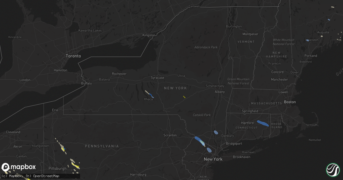 Hail map in New York on August 25, 2020