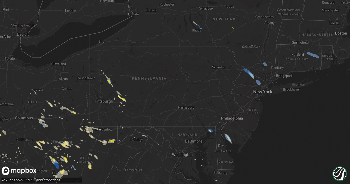 Hail map in Pennsylvania on August 25, 2020