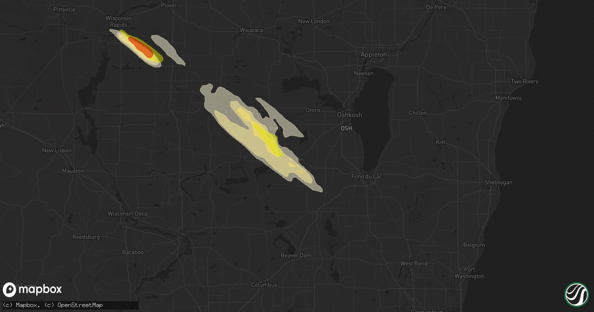 Hail map in Ripon, WI on August 25, 2020