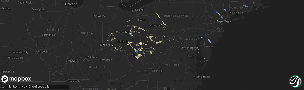 Hail map in West Virginia on August 25, 2020