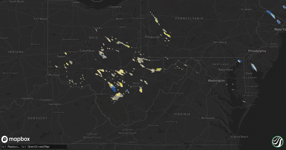 Hail map in West Virginia on August 25, 2020