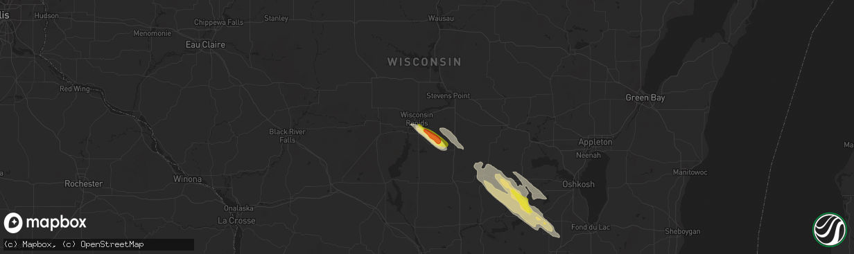 Hail map in Wisconsin Rapids, WI on August 25, 2020