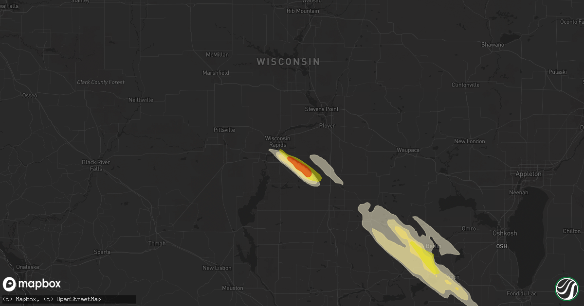 Hail map in Wisconsin Rapids, WI on August 25, 2020