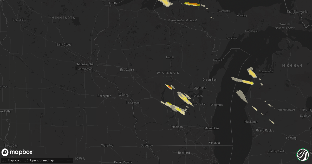 Hail map in Wisconsin on August 25, 2020