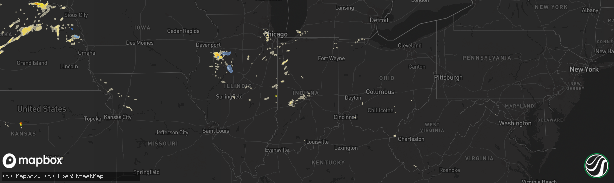 Hail map in Indiana on August 25, 2021