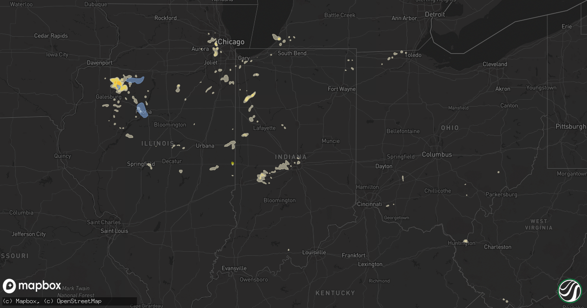 Hail map in Indiana on August 25, 2021