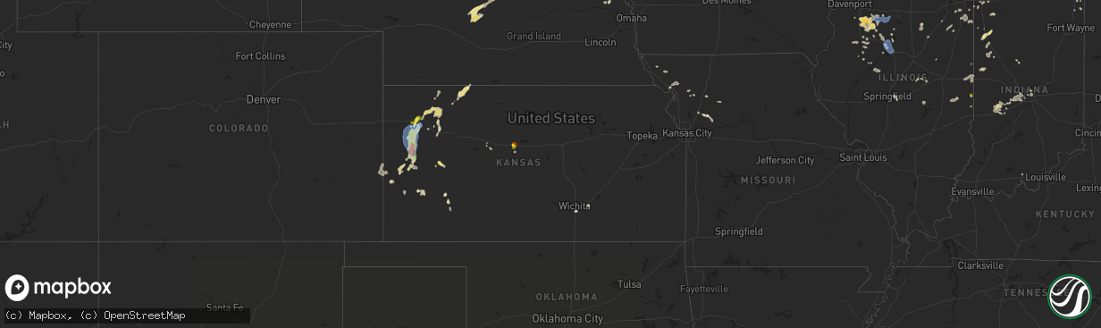 Hail map in Kansas on August 25, 2021