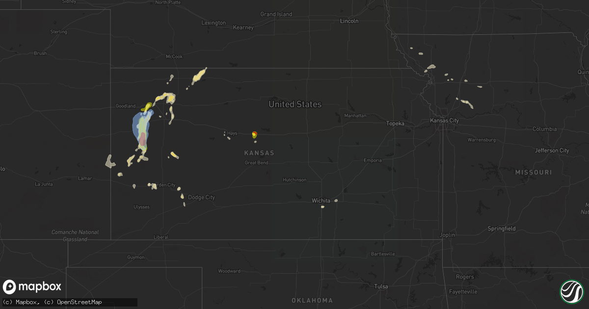 Hail map in Kansas on August 25, 2021