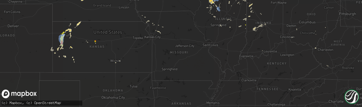 Hail map in Missouri on August 25, 2021